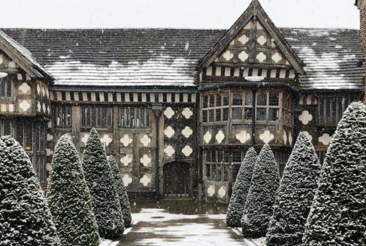 Ordsall Hall in snowy scene