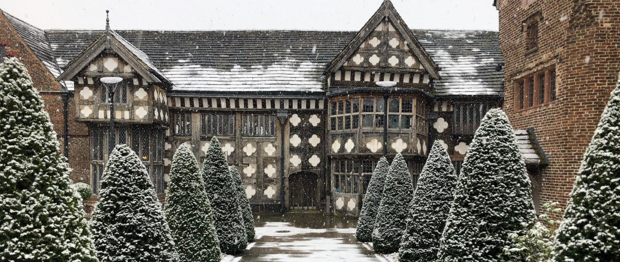Ordsall Hall in snowy scene